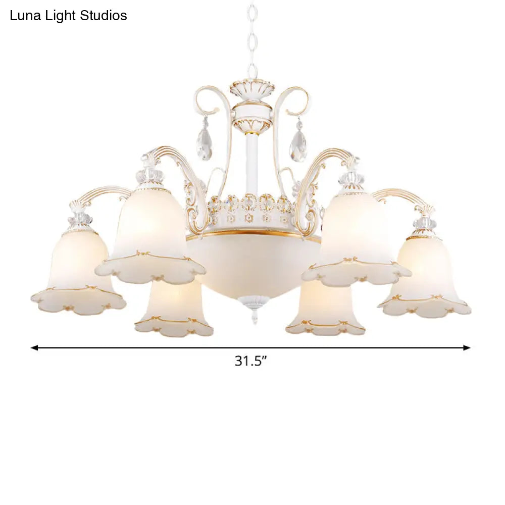 Traditional Opal Glass Floral Chandelier - Dining Room Hanging Light With Up/Down Lighting