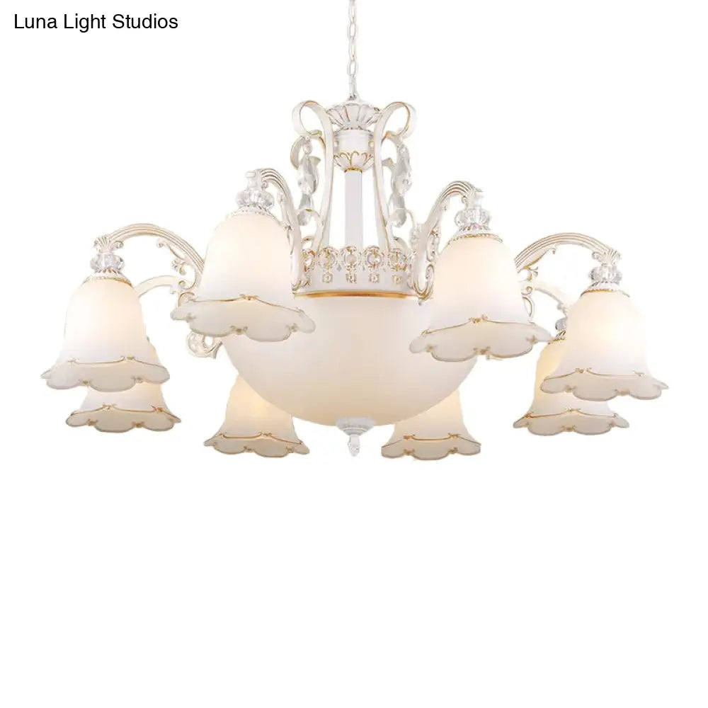 Traditional Opal Glass Floral Chandelier - Dining Room Hanging Light With Up/Down Lighting