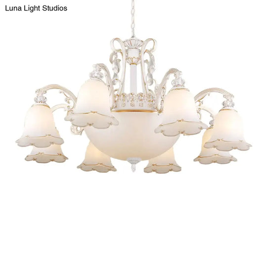 Traditional Opal Glass Floral Chandelier - Dining Room Hanging Light With Up/Down Lighting