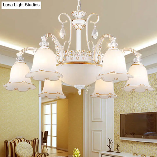 Traditional Opal Glass Floral Chandelier - Dining Room Hanging Light With Up/Down Lighting