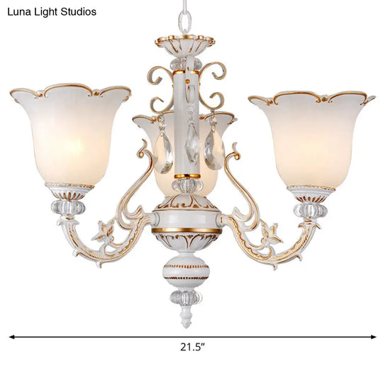 Traditional Opal Glass Floral Chandelier - Dining Room Hanging Light With Up/Down Lighting