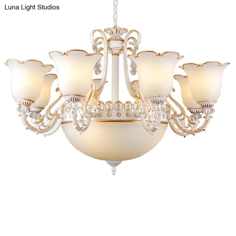 Traditional Opal Glass Floral Chandelier - Dining Room Hanging Light With Up/Down Lighting