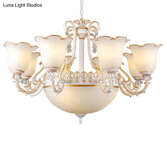 Traditional Opal Glass Floral Chandelier - Dining Room Hanging Light With Up/Down Lighting