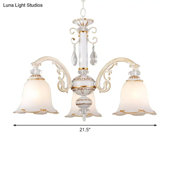 Traditional Opal Glass Floral Chandelier - Dining Room Hanging Light With Up/Down Lighting