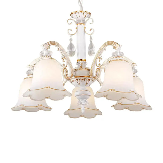 Traditional Opal Glass Floral Chandelier - Dining Room Hanging Light With Up/Down Lighting