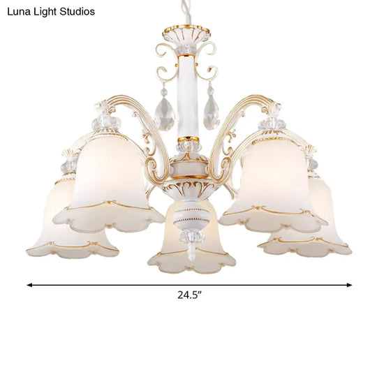 Traditional Opal Glass Floral Chandelier - Dining Room Hanging Light With Up/Down Lighting