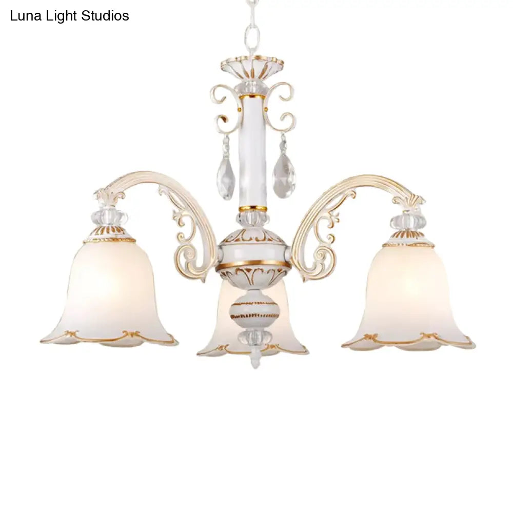 Traditional Opal Glass Floral Chandelier - Dining Room Hanging Light With Up/Down Lighting