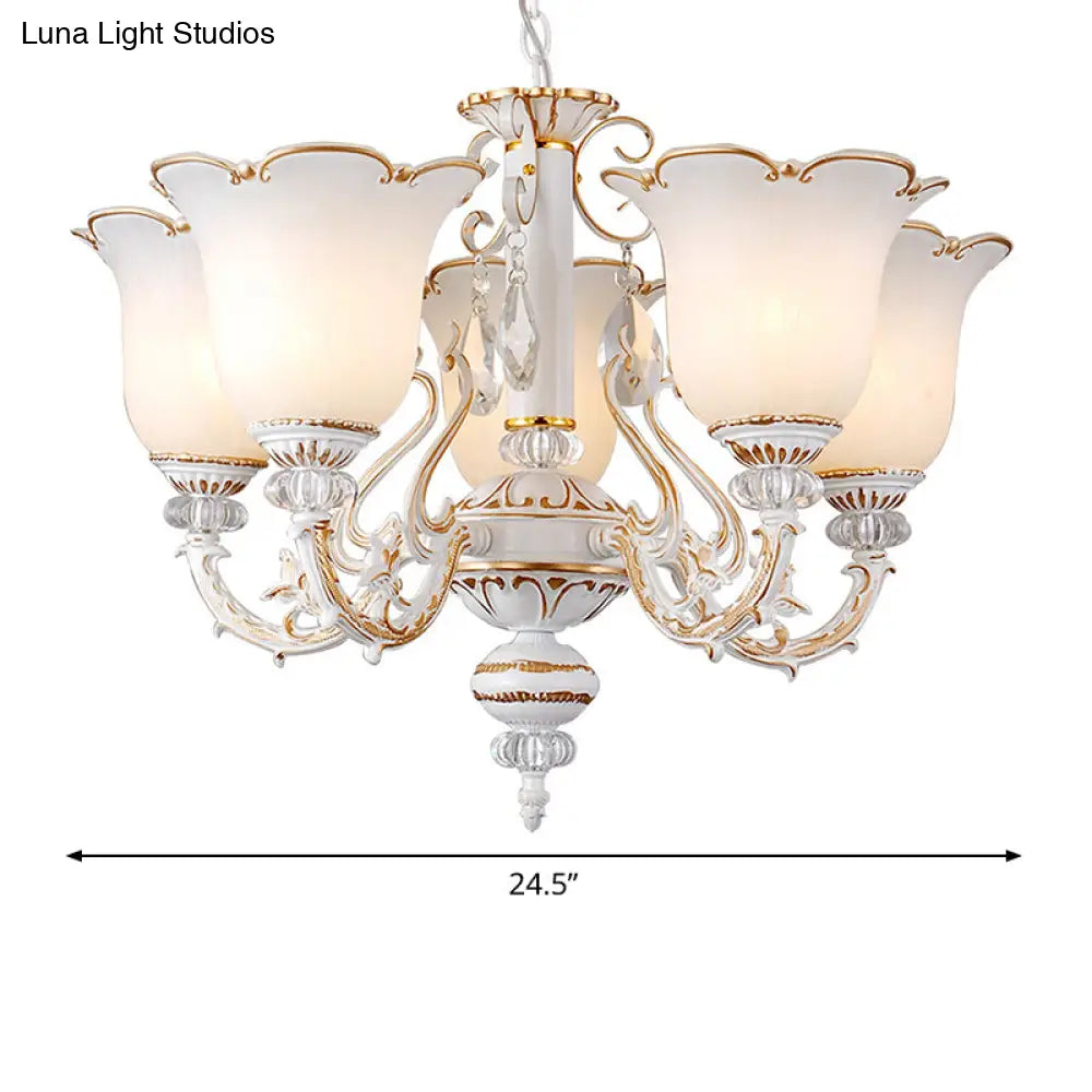 Traditional Opal Glass Floral Chandelier - Dining Room Hanging Light With Up/Down Lighting