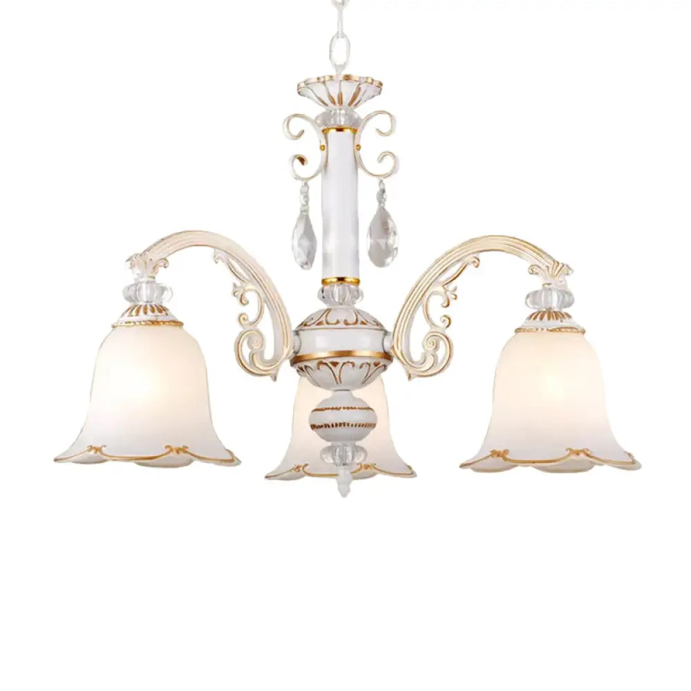 Traditional Opal Glass Floral Chandelier - Dining Room Hanging Light With Up/Down Lighting