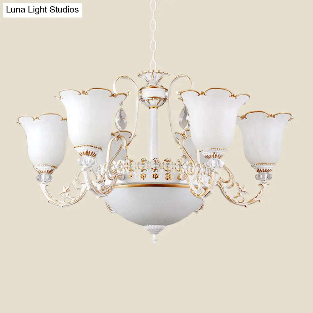 Traditional Opal Glass Floral Chandelier - Dining Room Hanging Light With Up/Down Lighting