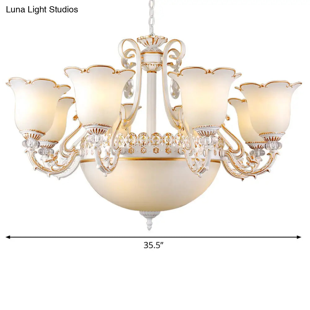 Traditional Opal Glass Floral Chandelier - Dining Room Hanging Light With Up/Down Lighting