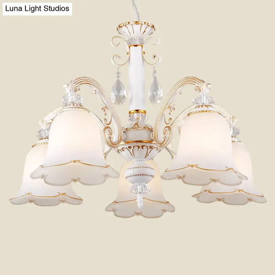 Traditional Opal Glass Floral Chandelier - Dining Room Hanging Light With Up/Down Lighting