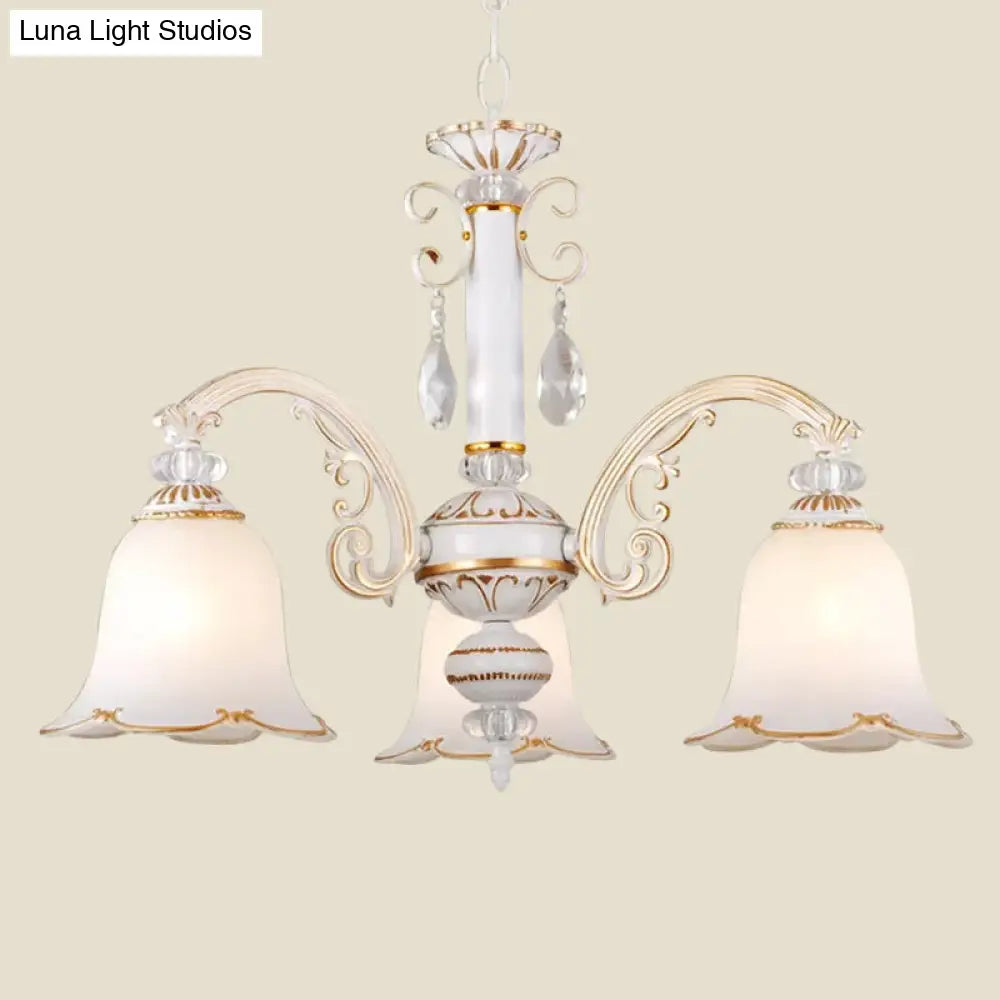 Traditional Opal Glass Floral Chandelier - Dining Room Hanging Light With Up/Down Lighting