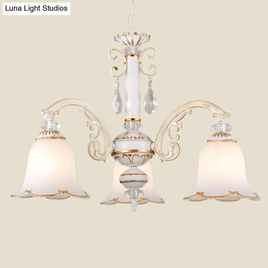 Traditional Opal Glass Floral Chandelier - Dining Room Hanging Light With Up/Down Lighting