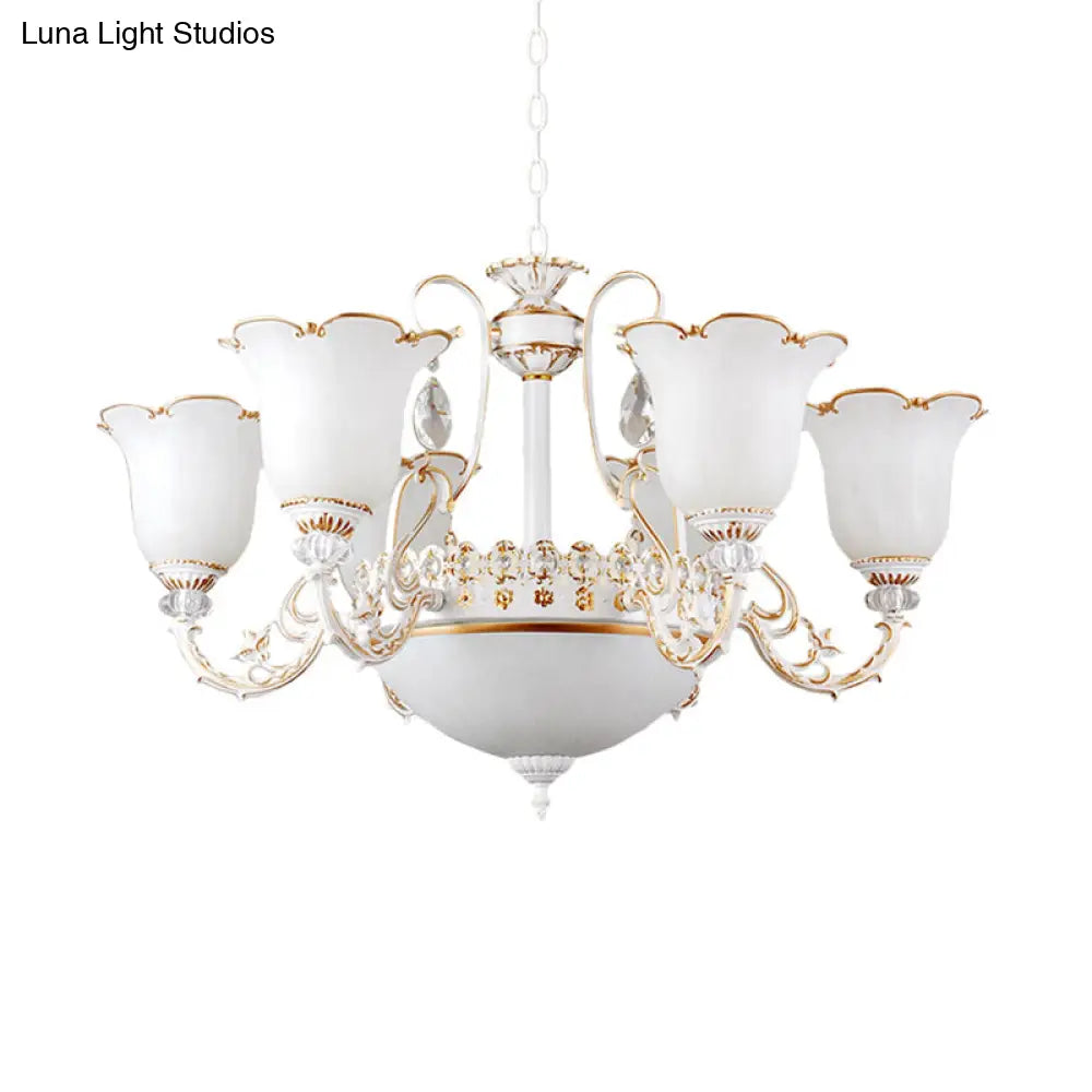 Traditional Opal Glass Floral Chandelier - Dining Room Hanging Light With Up/Down Lighting