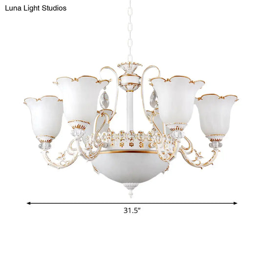 Traditional Opal Glass Floral Chandelier - Dining Room Hanging Light With Up/Down Lighting