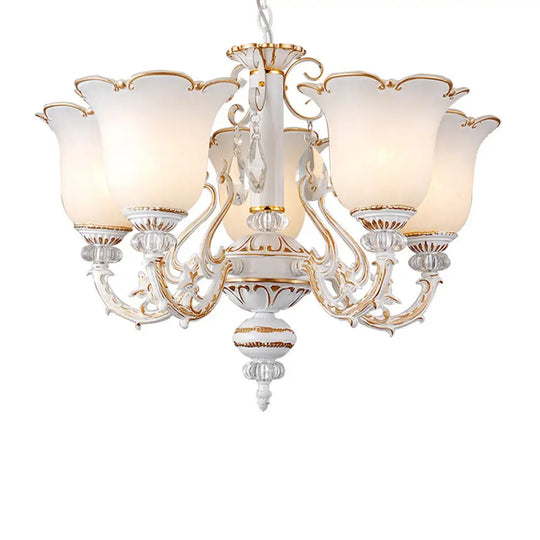 Traditional Opal Glass Floral Chandelier - Dining Room Hanging Light With Up/Down Lighting