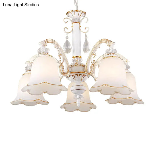 Traditional Opal Glass Floral Chandelier - Dining Room Hanging Light With Up/Down Lighting