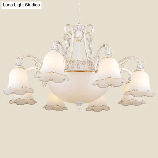 Traditional Opal Glass Floral Chandelier - Dining Room Hanging Light With Up/Down Lighting