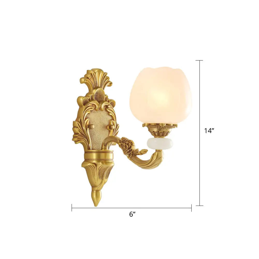 Traditional Opal Glass Flower Wall Lamp: Bronze Finish Mounted Light For Foyer 1 / Lotus