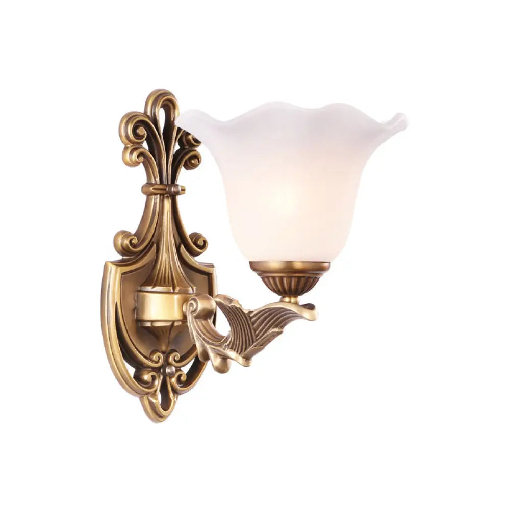 Traditional Opal Glass Flower Wall Lamp: Bronze Finish Mounted Light For Foyer 1 / Morning Glory