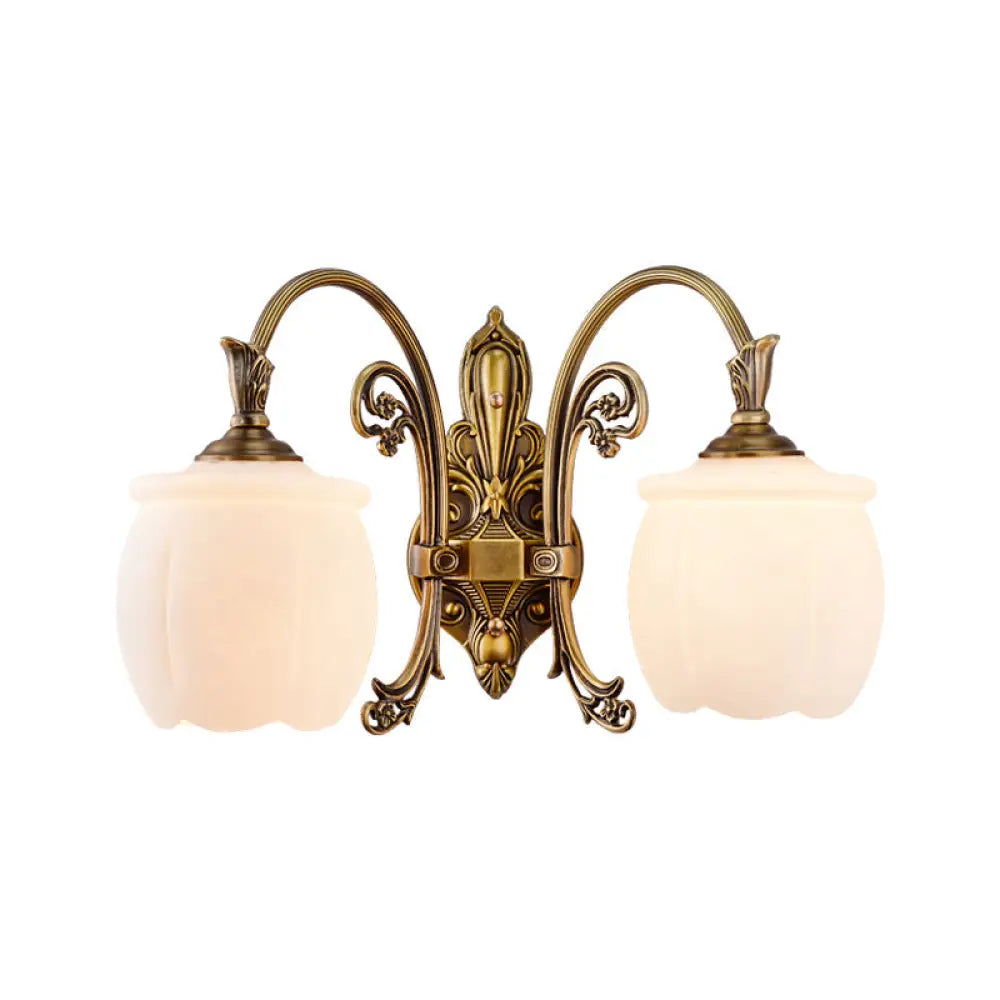 Traditional Opal Glass Flower Wall Lamp: Bronze Finish Mounted Light For Foyer 2 /