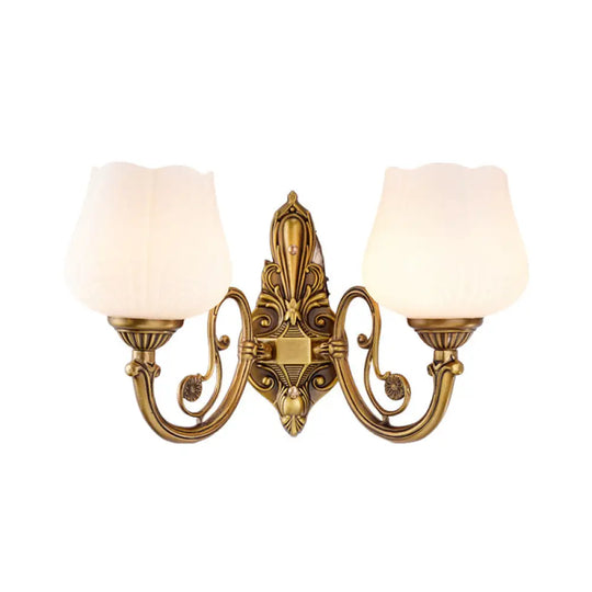 Traditional Opal Glass Flower Wall Lamp: Bronze Finish Mounted Light For Foyer 2 / Shape