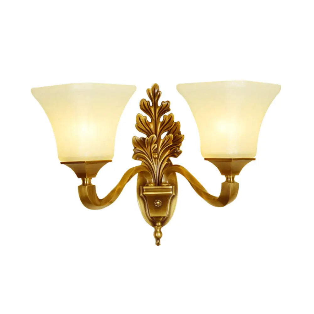 Traditional Opal Glass Flower Wall Lamp: Bronze Finish Mounted Light For Foyer 2 / Trumpet