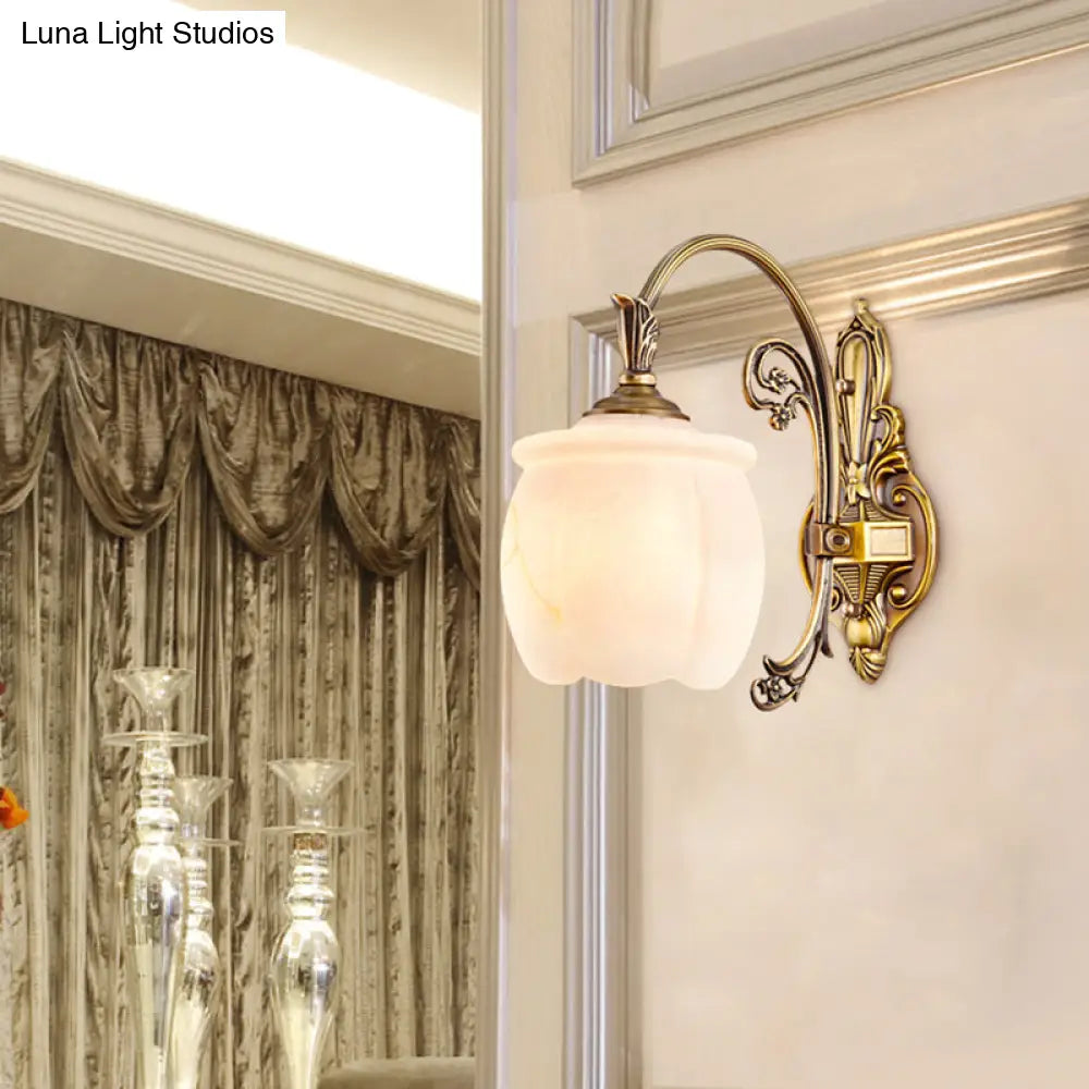 Traditional Opal Glass Flower Wall Lamp: Bronze Finish Mounted Light For Foyer