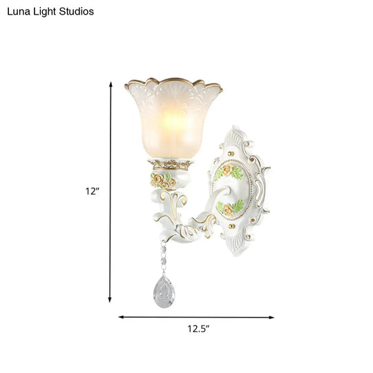 Traditional Opal Glass Flower Wall Sconce Light - White 1/2 Lights Living Room Fixture