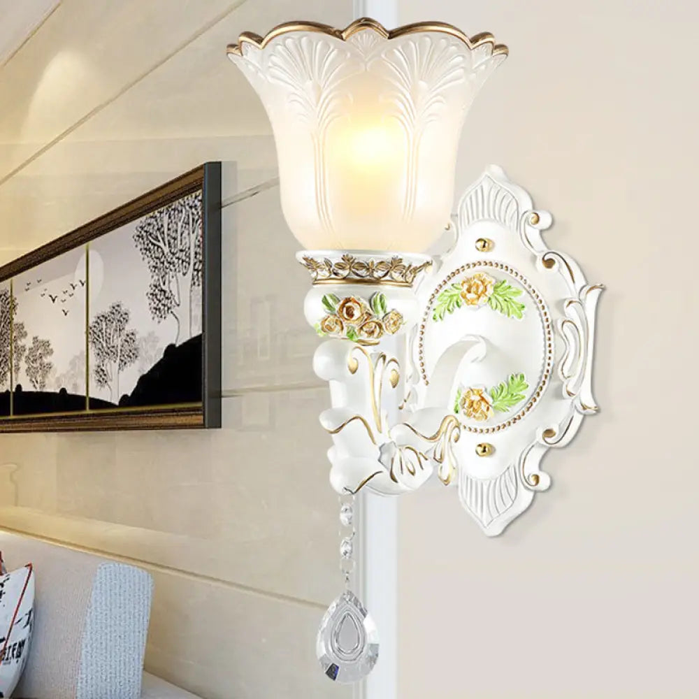 Traditional Opal Glass Flower Wall Sconce Light - White 1/2 Lights Living Room Fixture 1 /