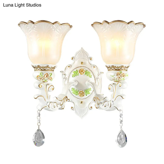 Traditional Opal Glass Flower Wall Sconce Light - White 1/2 Lights Living Room Fixture