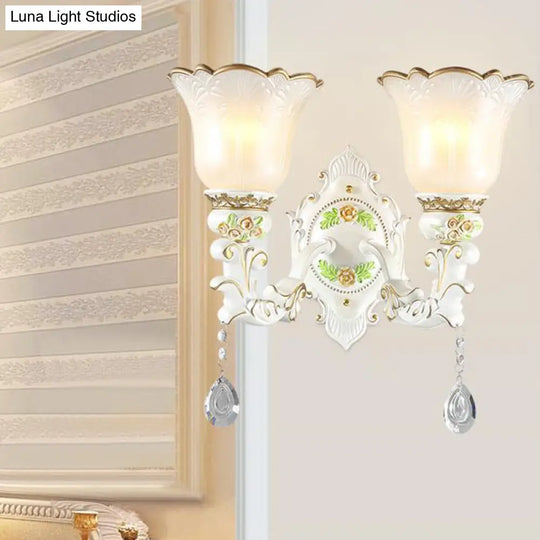 Traditional Opal Glass Flower Wall Sconce Light - White 1/2 Lights Living Room Fixture