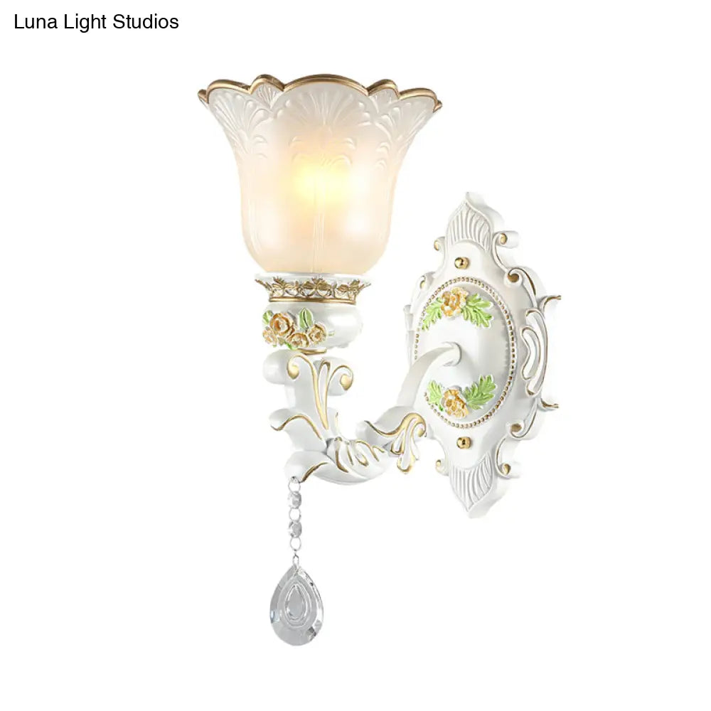 Traditional Opal Glass Flower Wall Sconce Light - White 1/2 Lights Living Room Fixture