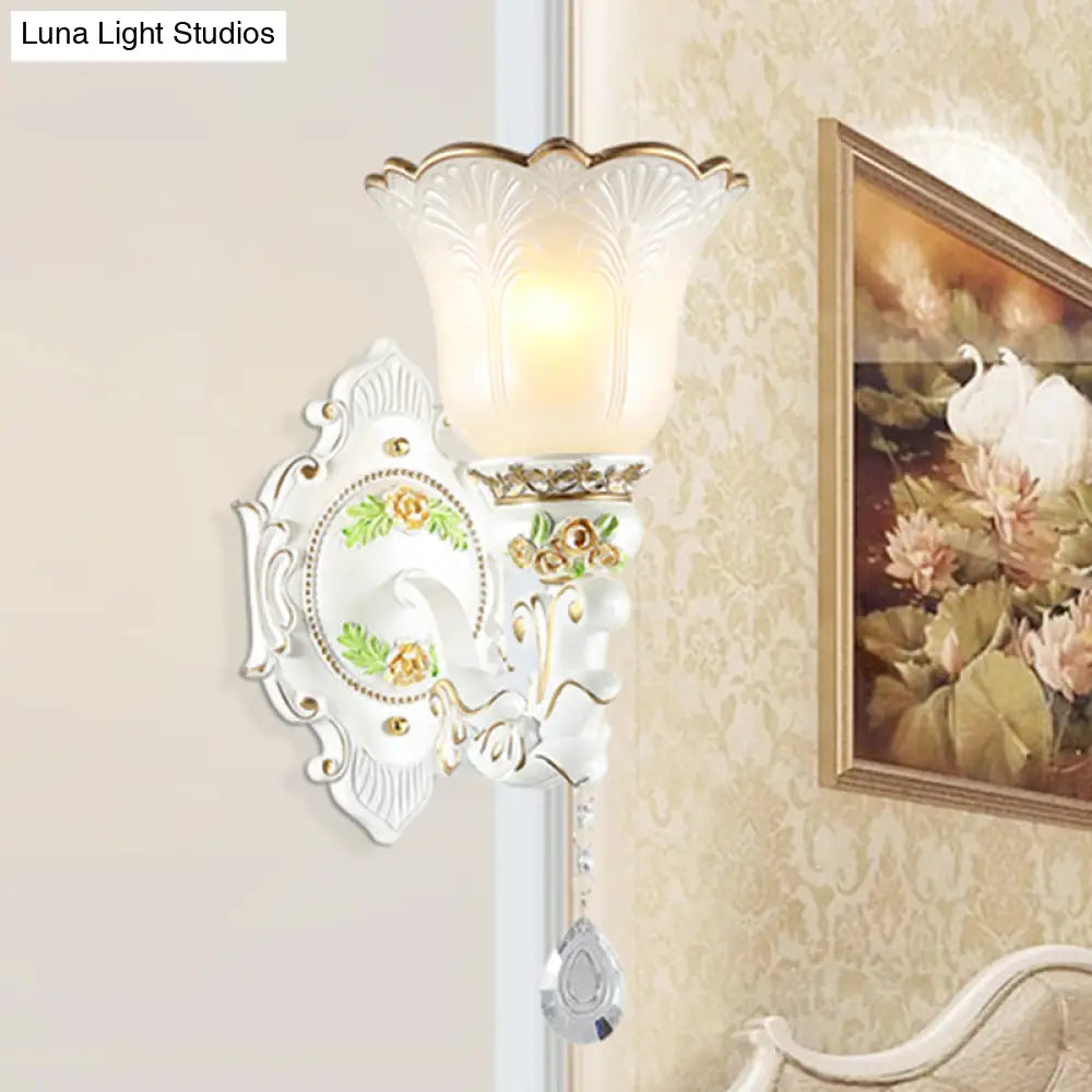 Traditional Opal Glass Flower Wall Sconce Light - White 1/2 Lights Living Room Fixture