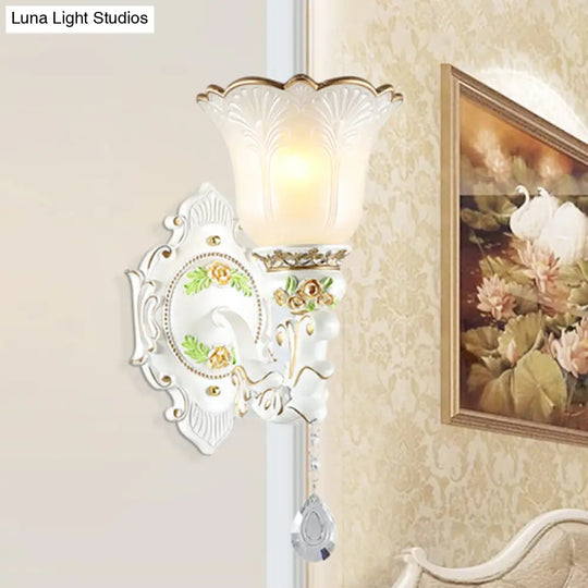 Traditional Opal Glass Flower Wall Sconce Light - White 1/2 Lights Living Room Fixture