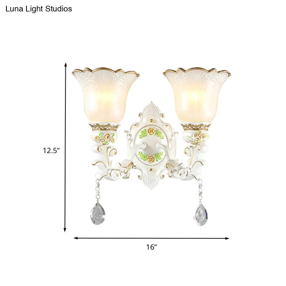 Traditional Opal Glass Flower Wall Sconce Light - White 1/2 Lights Living Room Fixture