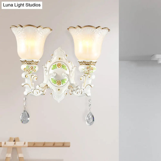 Traditional Opal Glass Flower Wall Sconce Light - White 1/2 Lights Living Room Fixture