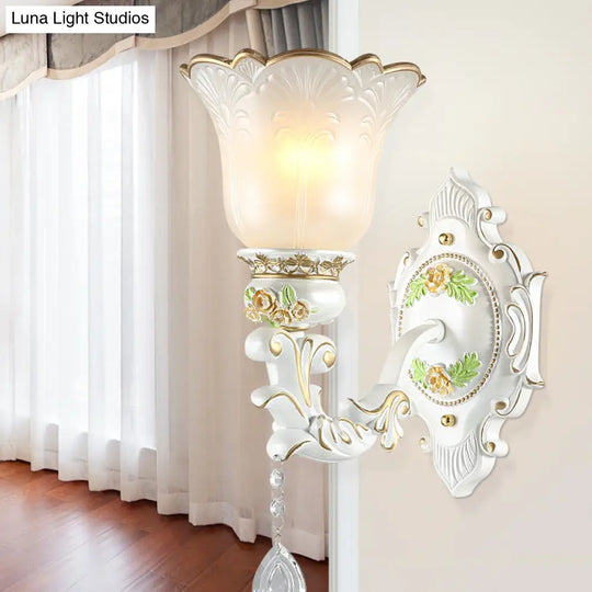 Traditional Opal Glass Flower Wall Sconce Light - White 1/2 Lights Living Room Fixture