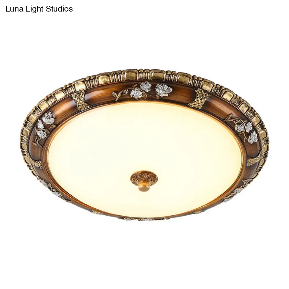 Traditional Opal Glass Flush Mount Led Ceiling Light In Brown (13/16/19.5 Widths) With Warm/White