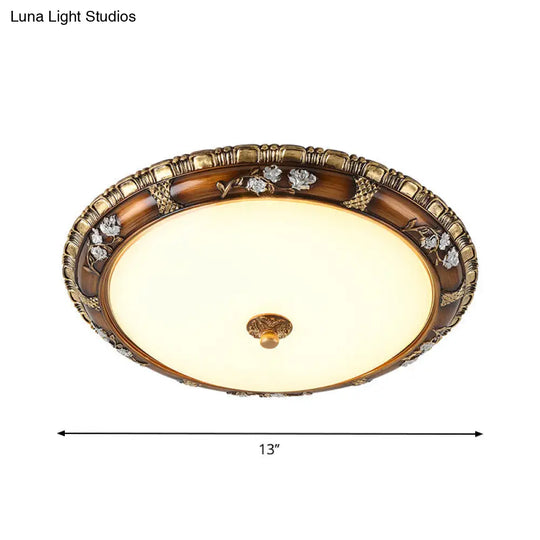 Traditional Opal Glass Flush Mount Led Ceiling Light In Brown (13/16/19.5 Widths) With Warm/White