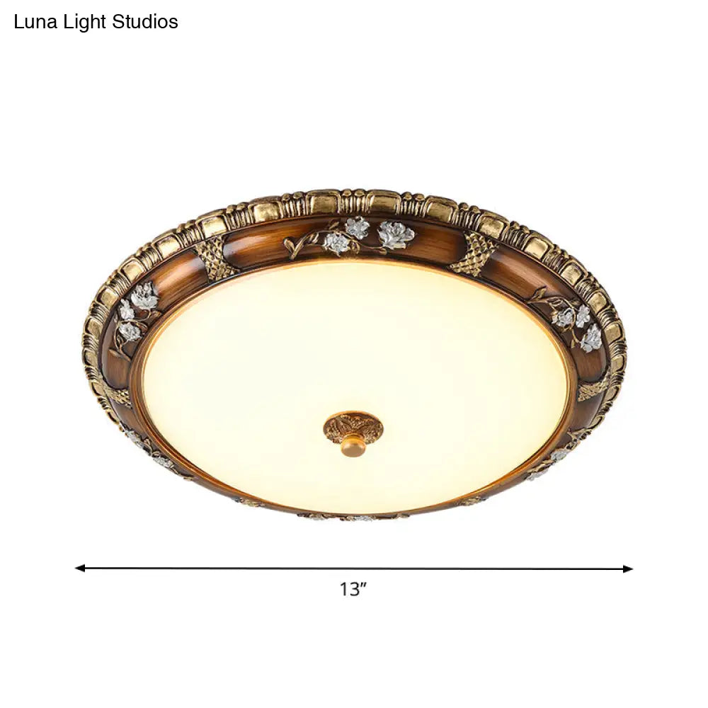 Traditional Opal Glass Flush Mount Led Ceiling Light In Brown (13’/16’/19.5’ Widths) With Warm/White