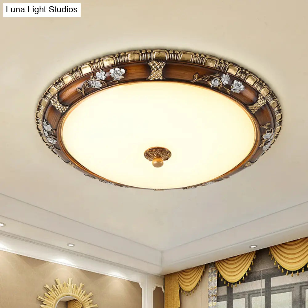 Traditional Opal Glass Flush Mount Led Ceiling Light In Brown (13/16/19.5 Widths) With Warm/White /