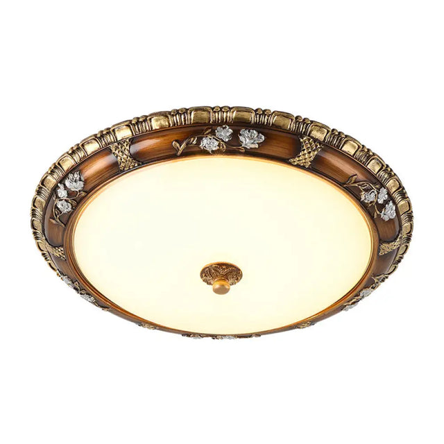 Traditional Opal Glass Flush Mount LED Ceiling Light in Brown ...
