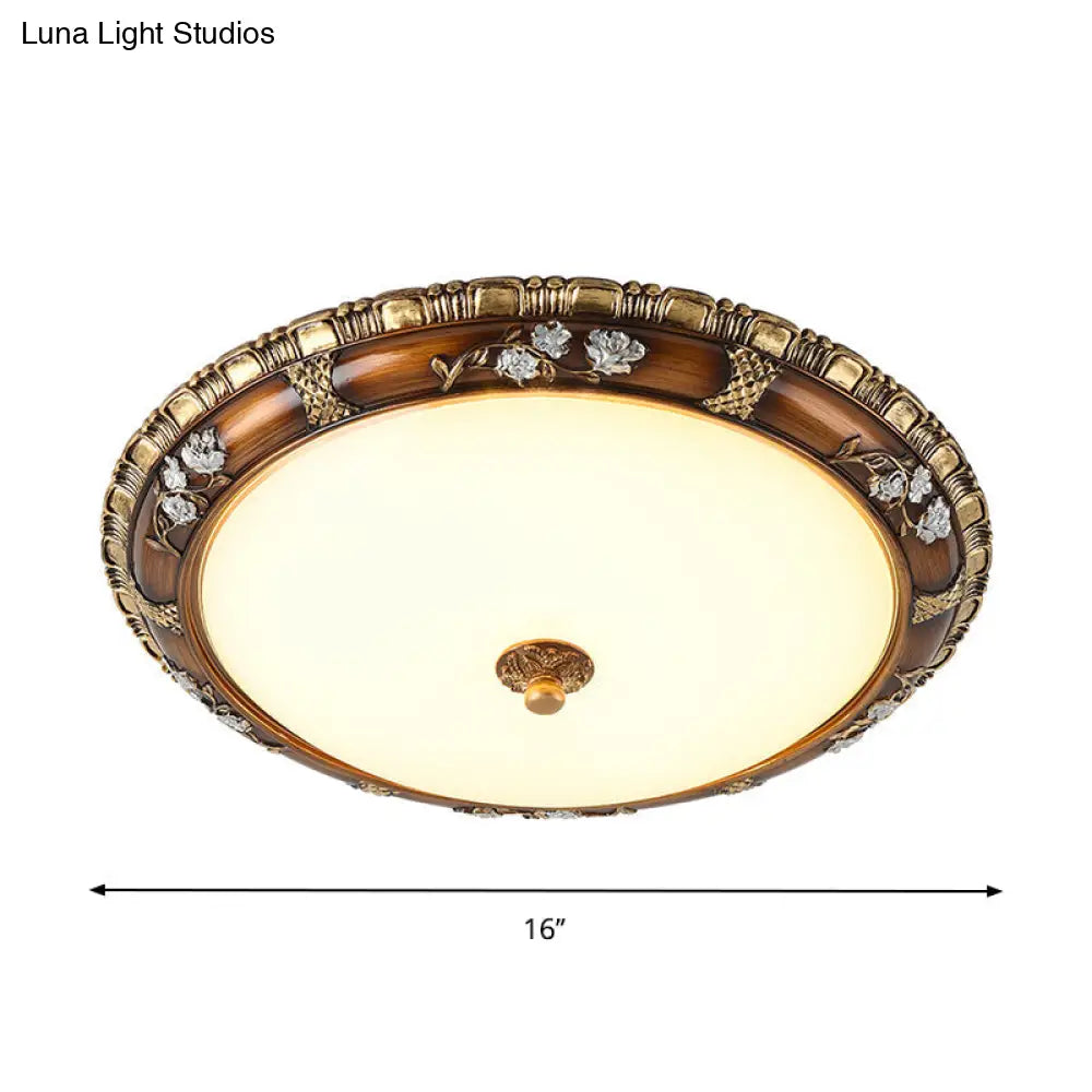 Traditional Opal Glass Flush Mount Led Ceiling Light In Brown (13/16/19.5 Widths) With Warm/White