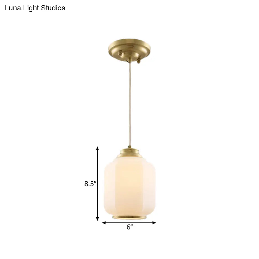 Traditional Opal Glass Lantern Ceiling Lamp With Brass Suspension - Perfect For Hallways