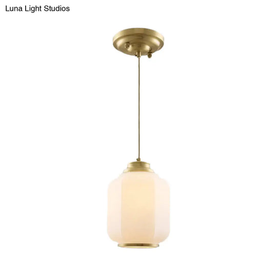 Traditional Opal Glass Lantern Ceiling Lamp With Brass Suspension - Perfect For Hallways