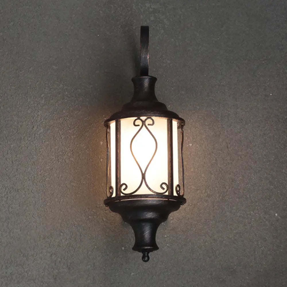 Traditional Opal Glass Lantern Wall Mounted Patio Light - 1-Light Lighting In Black/Rust Black