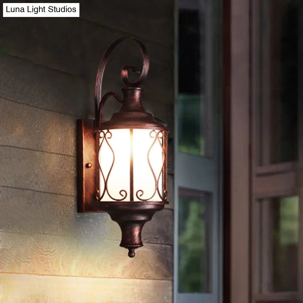 Traditional Opal Glass Lantern Wall Mounted Patio Light - 1-Light Lighting In Black/Rust