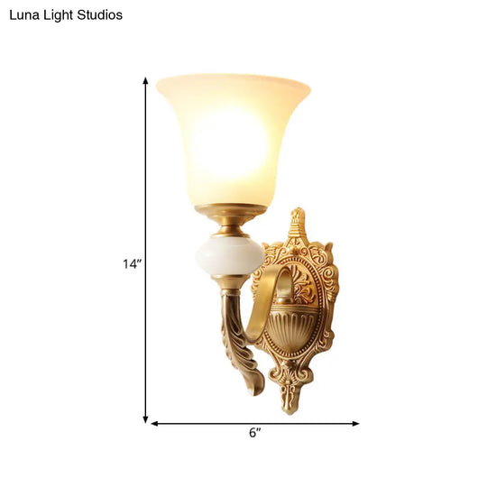 Traditional Opal Glass Sconce With Brass Mount - 1-Light Stairway Fixture